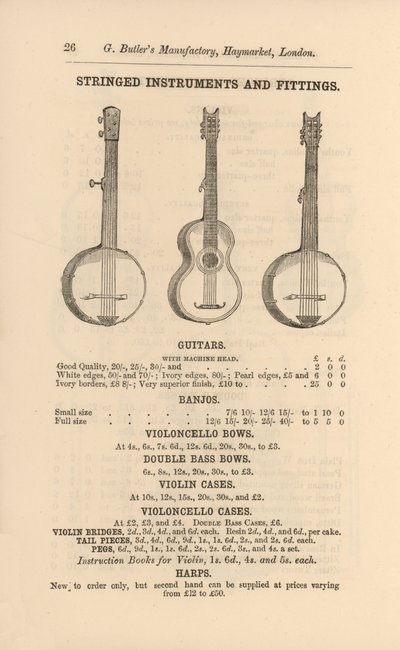 Page du Catalogue Illustré des Instruments de Musique de G Butler - English School