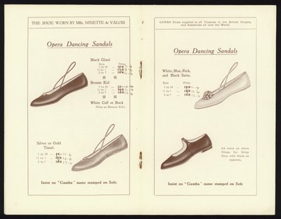 Pages du catalogue des célèbres chaussures de ballet de Gamba - English School
