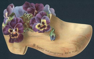 Pensées dans un sabot, Carte de Nouvel An - English School