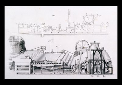 Machine à fabriquer du papier, de Cyclopaedia of Useful Arts & Manufactures, édité par Charles Tomlinson, vers 1880 - English School