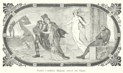 Paris emporte Hélène à Troie (gravure) - English School