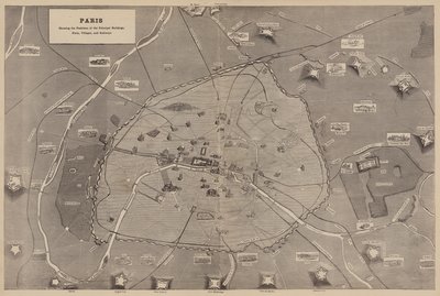 Paris, montrant les positions des principaux bâtiments, forts, villages et chemins de fer - English School