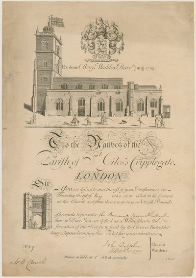 Paroisse de Saint Gilles Cripplegate, invitation pour battre les bornes, 1860 - English School