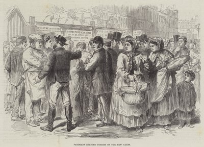 Parisiens lisant les avis des nouveaux impôts (gravure) - English School