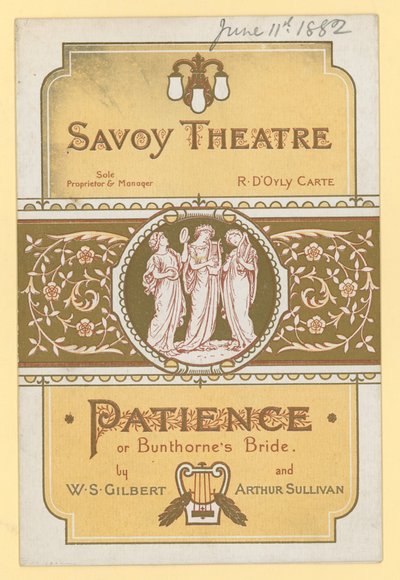 Patience ; ou la fiancée de Bunthorne par W S Gilbert et Arthur Sullivan - English School