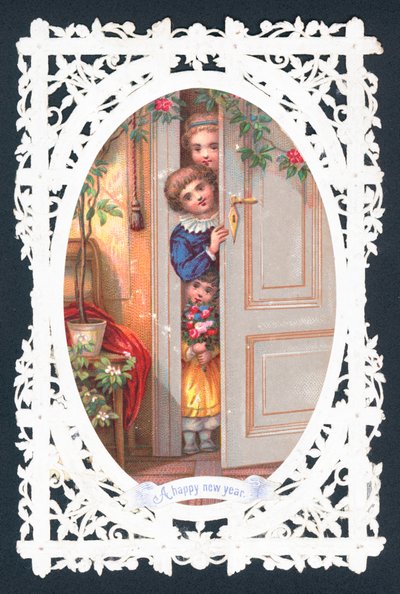 Espionnant derrière la porte, Carte de Nouvel An - English School