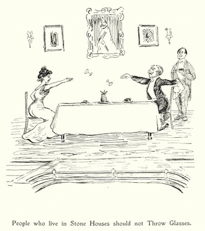 Ceux qui vivent dans des maisons de pierre ne devraient pas jeter de lunettes ; ceux qui vivent dans des maisons de verre ne devraient pas jeter de pierres (litho) - English School