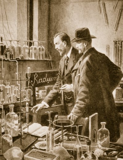 Pierre Curie discutant avec Sir William Ramsay - English School