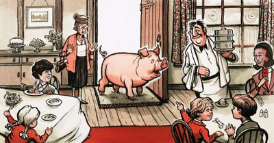 Cochon entrant dans un restaurant - English School