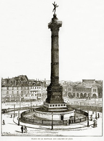 Place de la Bastille et Colonne de Juillet, illustration de Vieux et Nouveau Paris par H. Sutherland Edwards, 1893 - English School