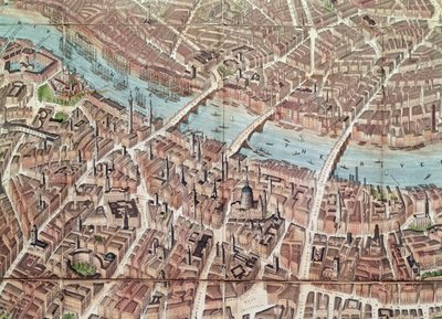 Plan de Londres vers Southwark (gravure en couleur) - English School