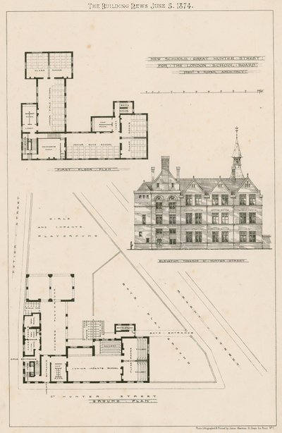 Plan des nouvelles écoles, rue Great Hunter, Londres - English School