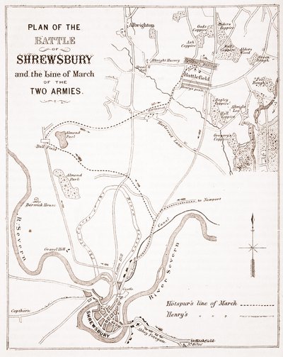 Plan de la bataille de Shrewsbury et ligne de marche des deux armées - English School