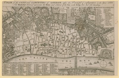 Plan de la ville et des libertés de Londres après le terrible incendie de l