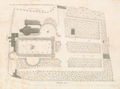 Plan des jardins royaux, Vauxhall, Londres - English School