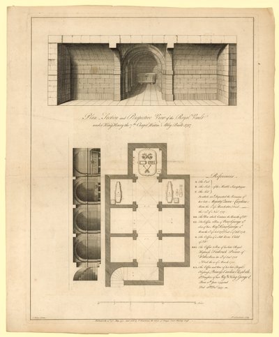 Plan de la voûte royale sous la chapelle du roi Henri VII, abbaye de Westminster, construite en 1737 - English School