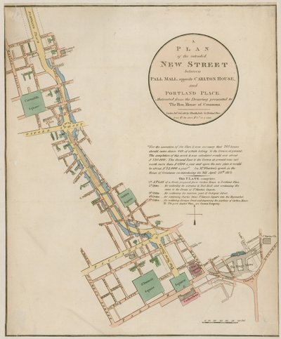 Plan de la nouvelle rue prévue (Regent Street) entre Pall Mall et Portland Place - English School