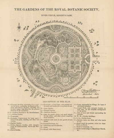 Vue en plan des jardins de la Société royale de botanique - English School