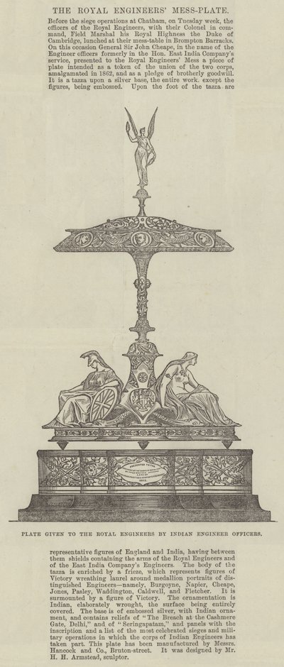 Assiette offerte aux Royal Engineers par les officiers ingénieurs indiens (gravure) - English School