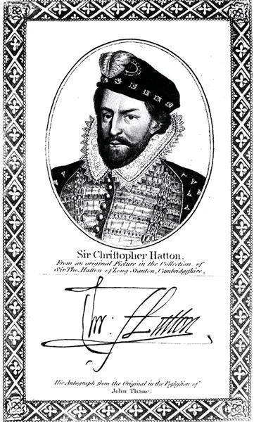 Portrait et signature de Sir Christopher Hatton (1540-91) - English School