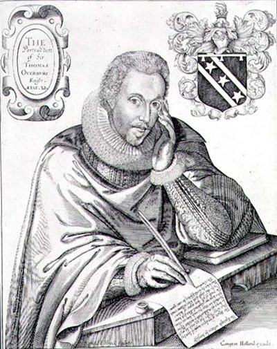 Portrait de Sir Thomas Overbury (1581-1613) écrivant son épitaphe, gravé par Renold Elstrack (1571-c.1630) 1613 - English School
