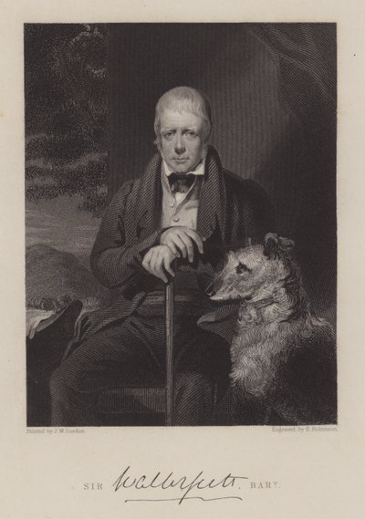 Portrait de Sir Walter Scott, avec chien - English School