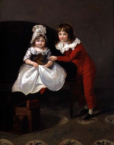 Portrait de deux enfants avec un écureuil, vers 1800 - English School