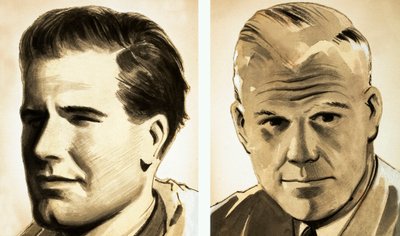 Portraits du commandant Guy Gibson et du Dr Barnes Wallis (gouache sur papier) - English School