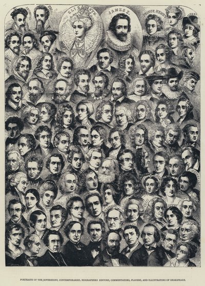 Portraits des souverains, contemporains, biographes, éditeurs, commentateurs, acteurs et illustrateurs de Shakespeare - English School