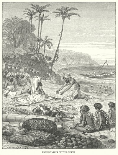 Présentation du canoë (gravure) - English School