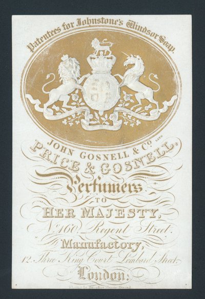 Price et Gosnell, parfumeurs de Sa Majesté, carte de visite - English School