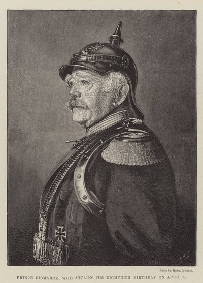 Le prince Bismarck, qui fête son quatre-vingtième anniversaire le 1er avril (gravure) - English School