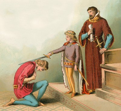 Le Prince Édouard (plus tard connu sous le nom de Prince Noir) créant des chevaliers à l