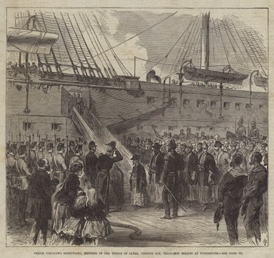Prince Tokugawa Minbutaiho, Frère du Tycoon du Japon, visitant le Navire de Troupes de SM Serapis à Portsmouth - English School