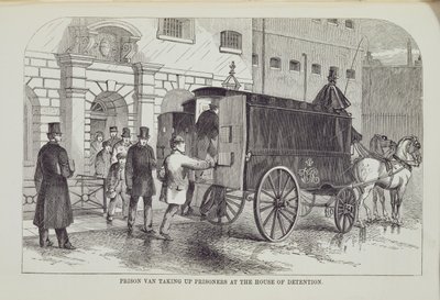 Fourgon de prison prenant des prisonniers à la Maison de Détention, extrait de The Criminal Prisons of London and Scenes of Prison Life par Henry Mayhew et John Binny, 1862 - English School