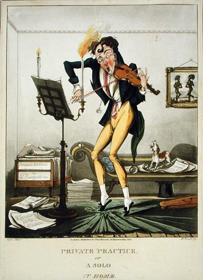 Pratique privée ou Un solo à la maison, gravé par Henry Pyall (1795-1833), publié par Thomas McLean, Londres - English School
