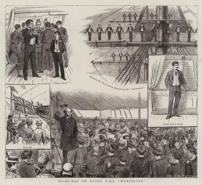 Jour de remise des prix à bord du HMS Worcester (gravure) - English School