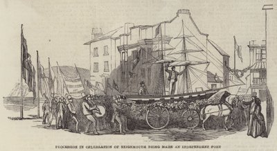 Procession en célébration de Teignmouth devenant un port indépendant (gravure) - English School