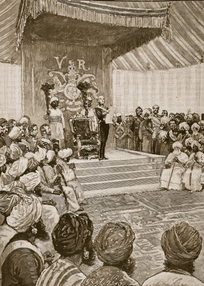 Proclamation de la reine comme impératrice des Indes en 1877, illustration de Cassells Illustrated History of England - English School