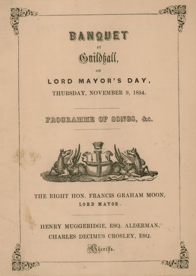 Programme pour le banquet au Guildhall, Londres, le 9 novembre 1854 - English School