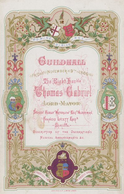 Programme du banquet au Guildhall, Londres, le 9 novembre 1866 - English School