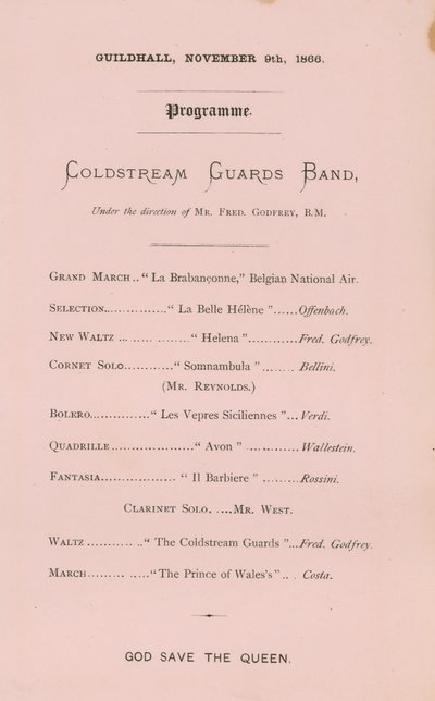 Programme du banquet au Guildhall, Londres, le 9 novembre 1866 - English School