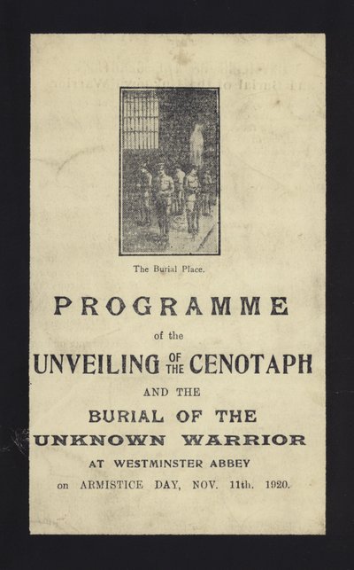 Programme pour le dévoilement du Cénotaphe et l