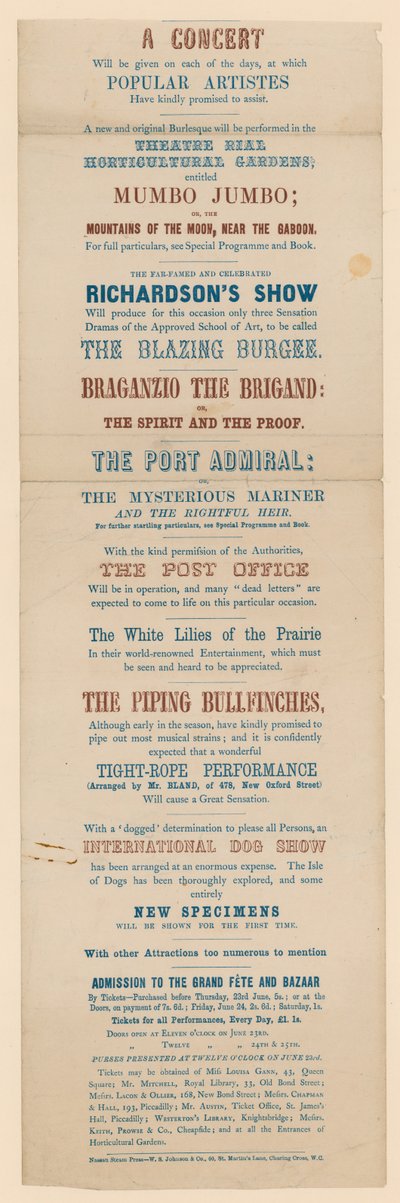 Programme de la grande fête et bazar au profit de l