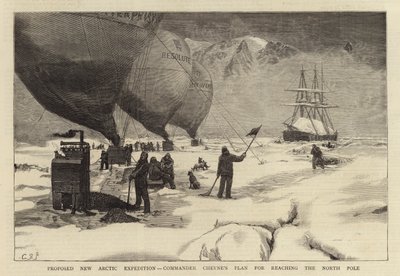 Nouvelle expédition arctique proposée, le plan du commandant Cheyne pour atteindre le pôle Nord (gravure) - English School