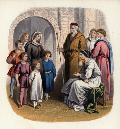 Prudence catéchise les enfants de Christiana, illustration de Le Voyage du pèlerin de John Bunyan - English School