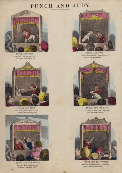 Spectacle de Punch et Judy (gravure en couleur) - English School