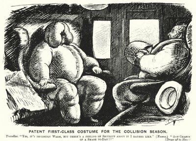 Dessin de Punch : Costume de première classe breveté pour la saison des collisions - sécurité sur les chemins de fer - English School