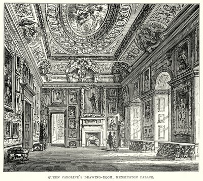Salon de la reine Caroline, palais de Kensington (gravure) - English School
