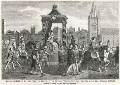 La reine Élisabeth I en route vers la ville pour remercier de la victoire sur l